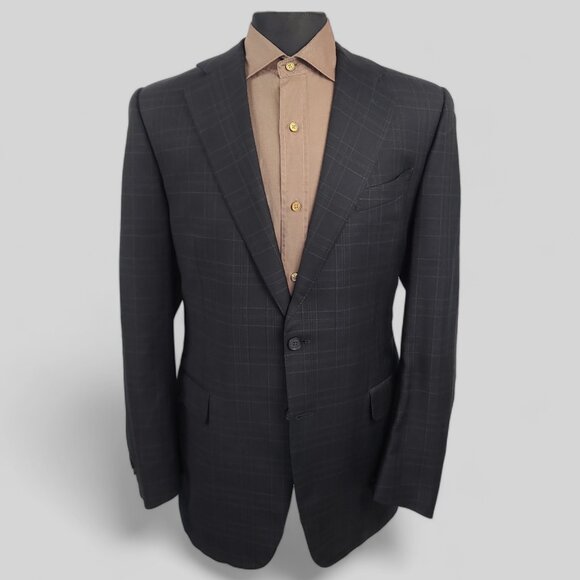 Zanella 100% Virgin Wool Sports Coat Blazer, Black w/ Brown Pattern 46L - Picture 3 of 15